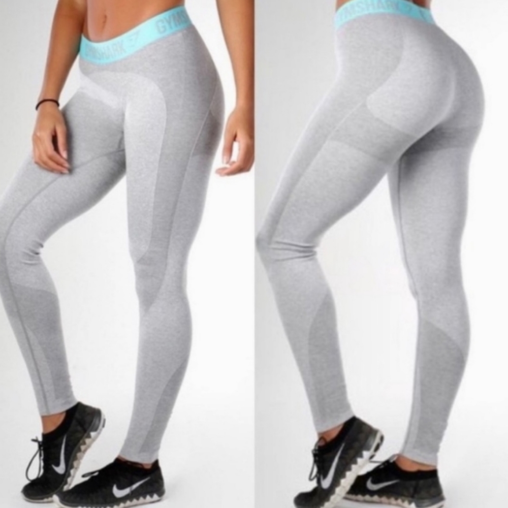 Gymshark Heathered Gray Teal Blue Flex Leggings
